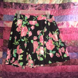 Pink and black floral print skirt